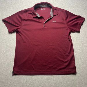 Under Armour Shirt Mens 2XL Red Polo Loose Heatgear Golf Stretch Performance